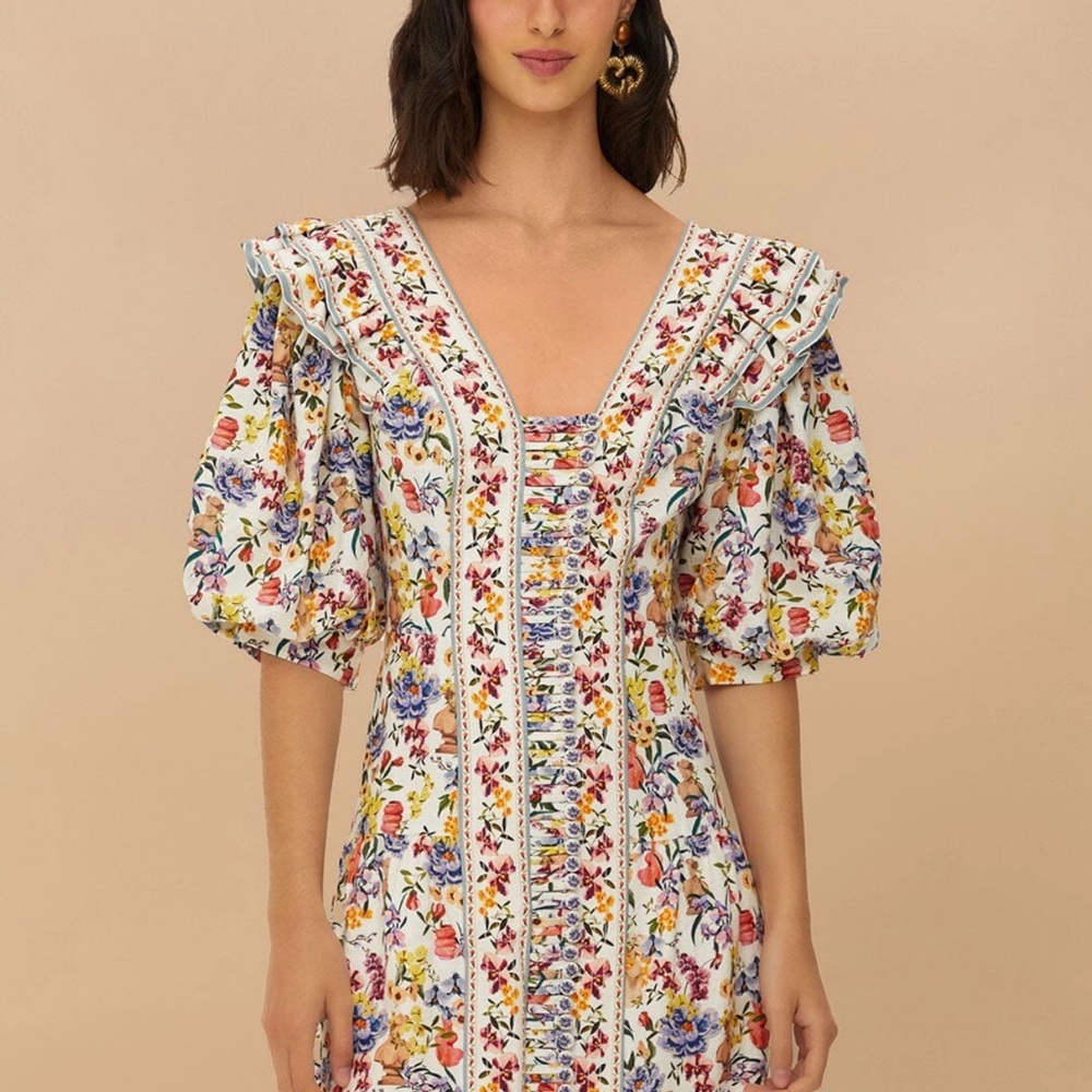 Farm Rio Off-white Greek Garden mini dress